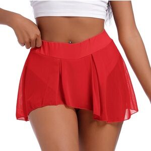 Red Pleated Mini Skirt